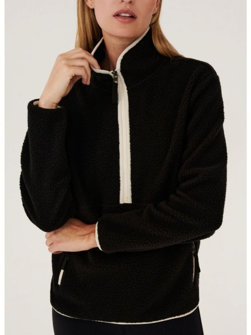 Splits59 Libby Sherpa Half Zip Jacket Sweatshirt Black Creme White Size Small